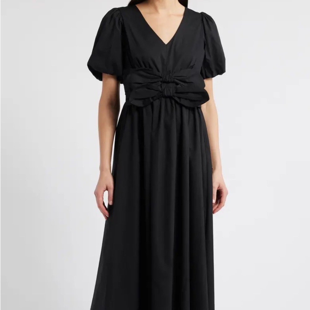 NWOT Moon River Front Bow Detail 100% Cotton Black Midi Dress Womens Sz. XS